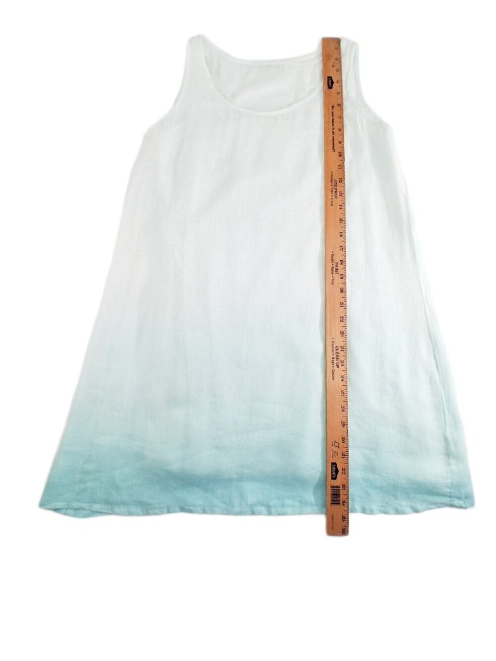 Eileen Fisher Linen Gauze Dress Aqua Blue Ombre A Line Layered Slip Included P - Picture 14 of 15